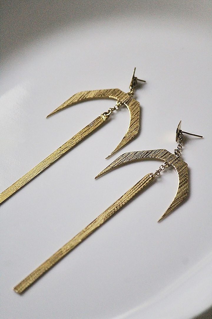Gold Finish Handcrafted Textured Dangler Earrings by TARSHARI Jewellery at Pernia's Pop Up Shop