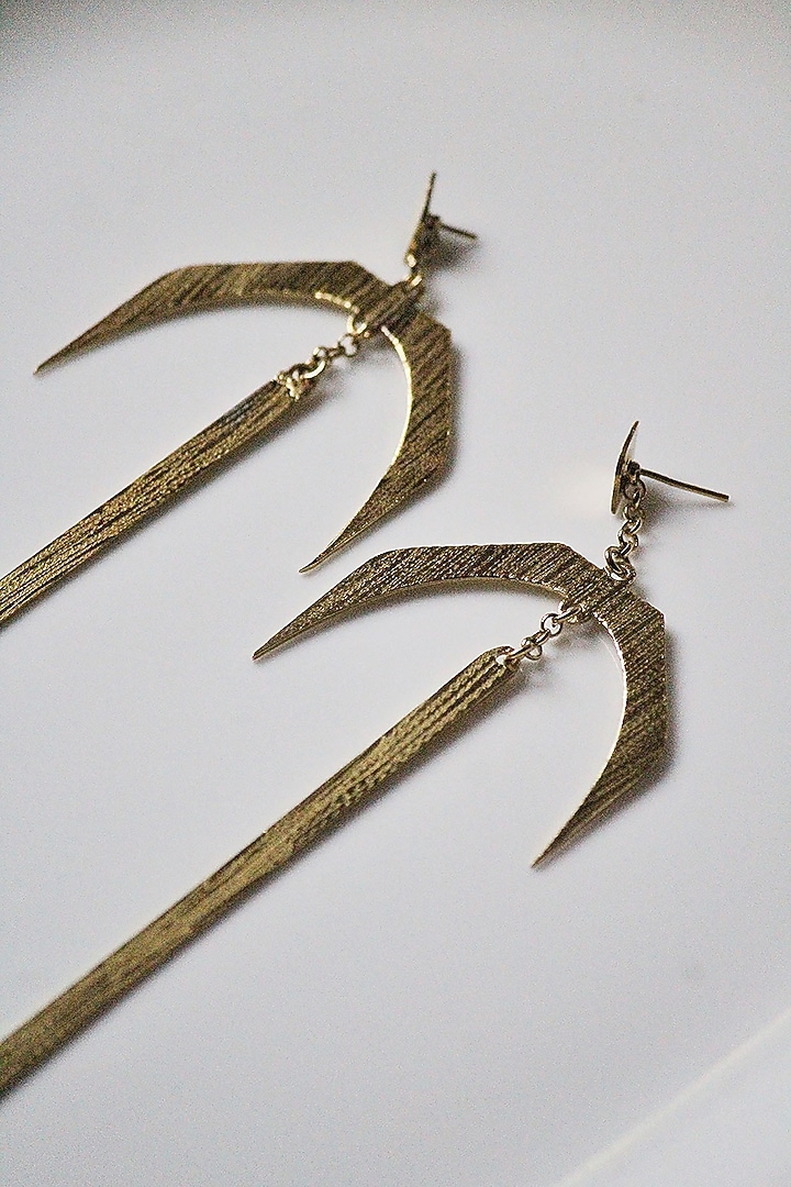 Gold Finish Handcrafted Textured Dangler Earrings by TARSHARI Jewellery at Pernia's Pop Up Shop