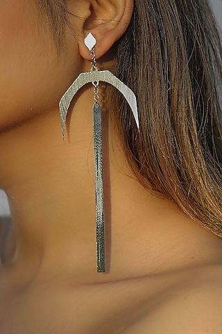 Silver Finish Handcrafted Textured Dangler Earrings by TARSHARI Jewellery