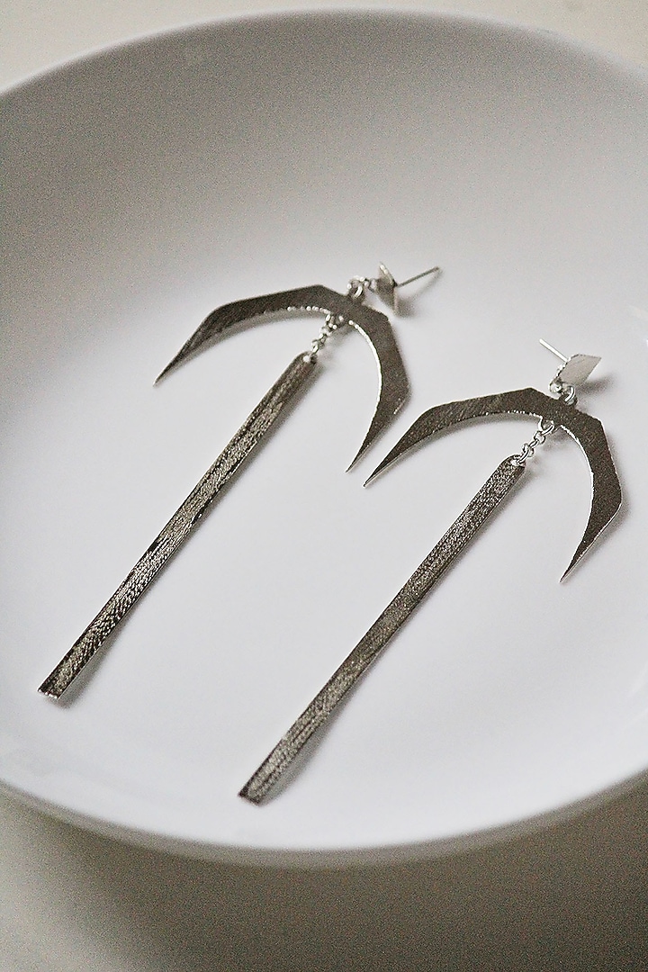 Silver Finish Handcrafted Textured Dangler Earrings by TARSHARI Jewellery at Pernia's Pop Up Shop