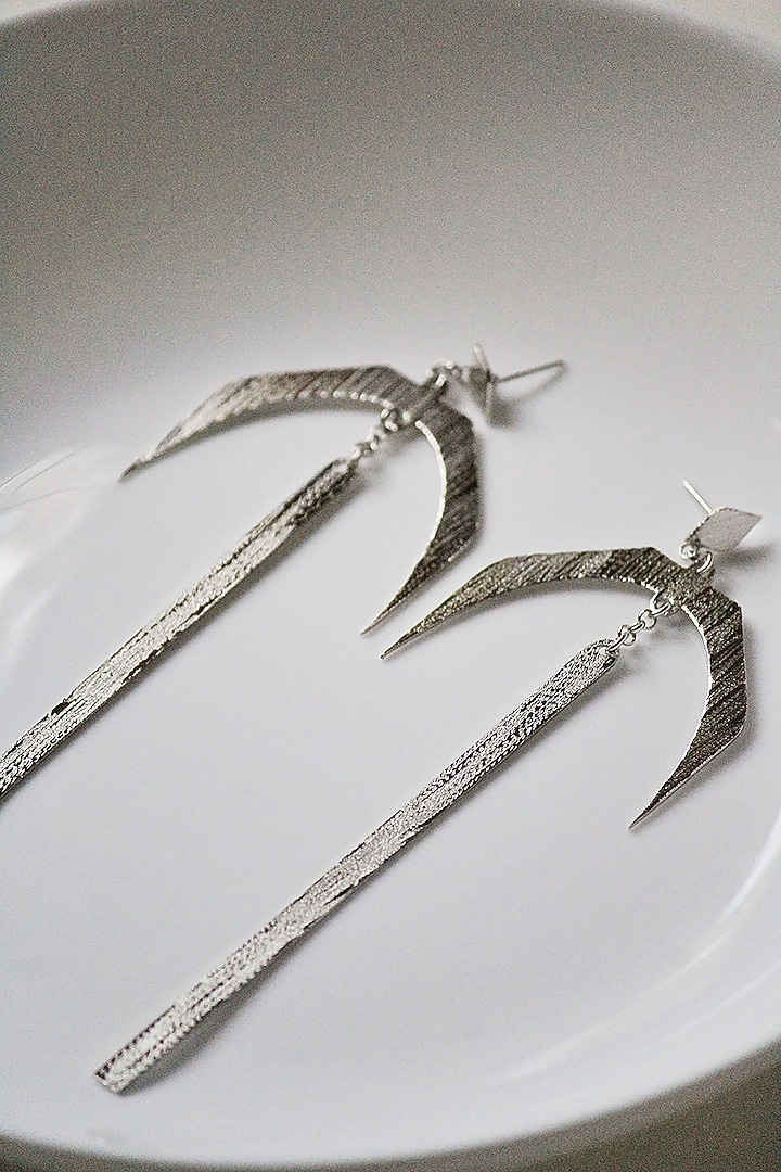 Silver Finish Handcrafted Textured Dangler Earrings by TARSHARI Jewellery at Pernia's Pop Up Shop