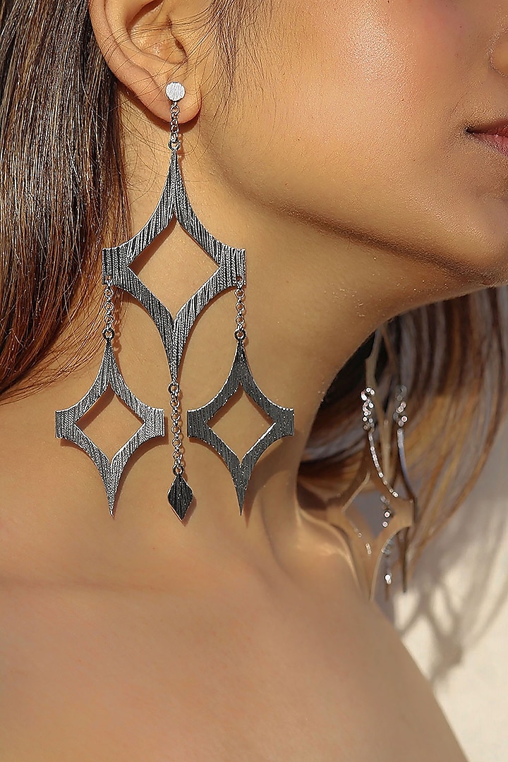 Silver Finish Handcrafted Textured Dangler Earrings by TARSHARI Jewellery
