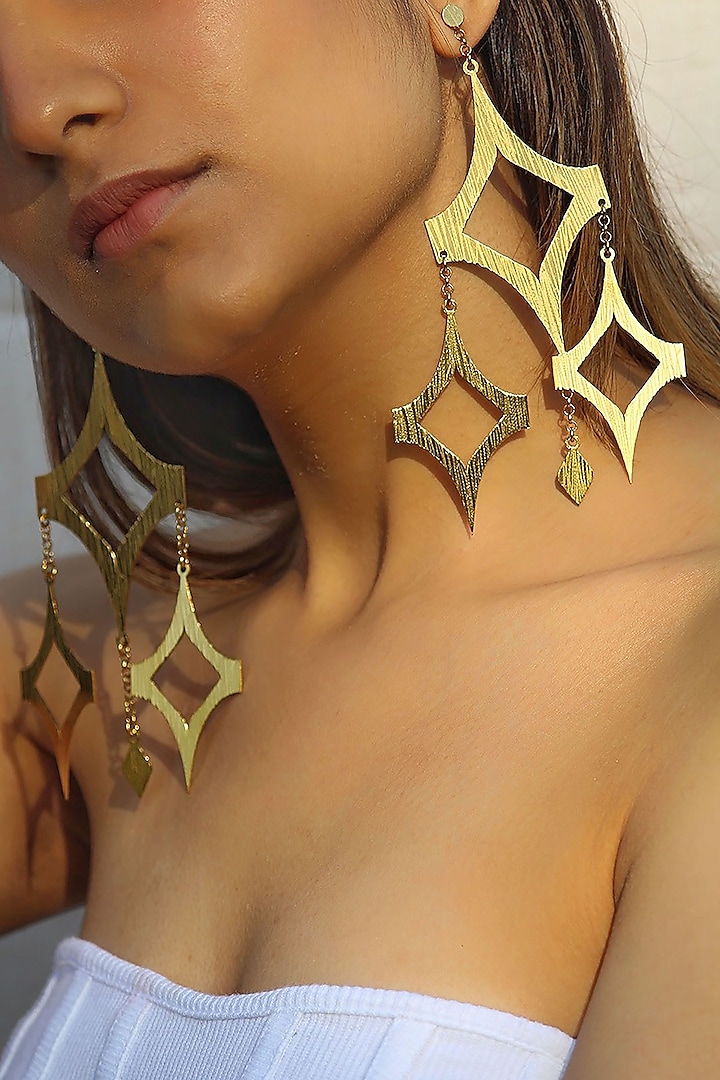 Gold Finish Handcrafted Textured Dangler Earrings by TARSHARI Jewellery