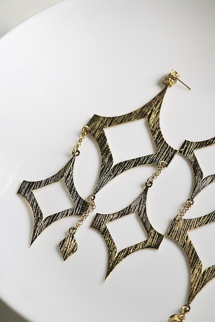 Gold Finish Handcrafted Textured Dangler Earrings by TARSHARI Jewellery at Pernia's Pop Up Shop