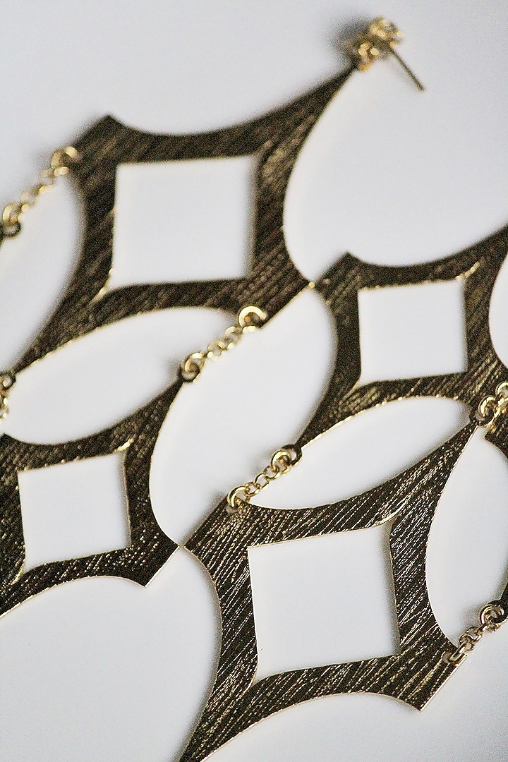 Gold Finish Handcrafted Textured Dangler Earrings by TARSHARI Jewellery at Pernia's Pop Up Shop