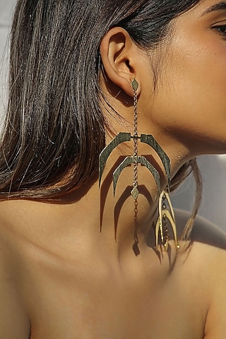Gold Finish Handcrafted Textured Dangler Earrings by TARSHARI Jewellery