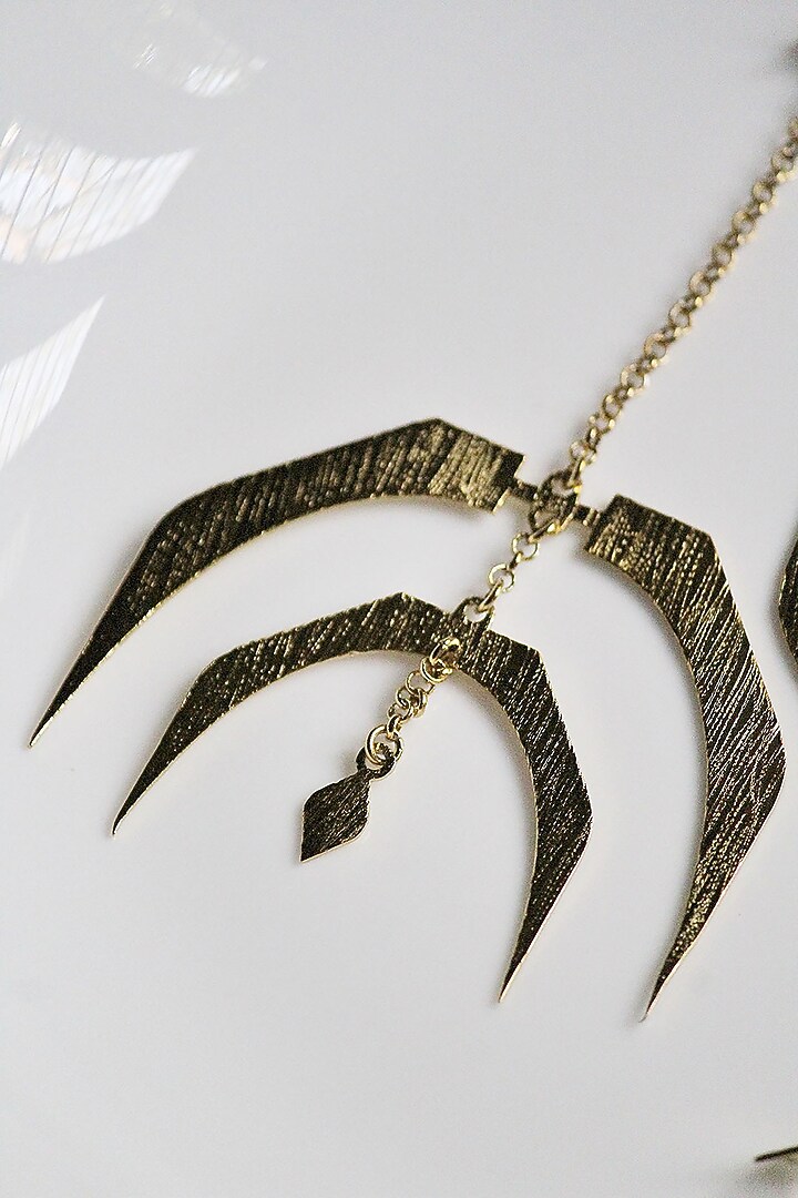 Gold Finish Handcrafted Textured Dangler Earrings by TARSHARI Jewellery at Pernia's Pop Up Shop