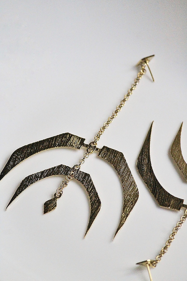 Gold Finish Handcrafted Textured Dangler Earrings by TARSHARI Jewellery at Pernia's Pop Up Shop