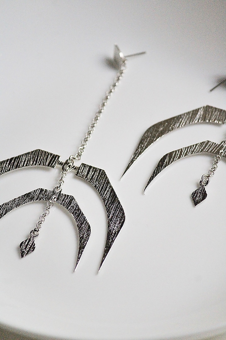 Silver Finish Handcrafted Textured Dangler Earrings by TARSHARI Jewellery at Pernia's Pop Up Shop