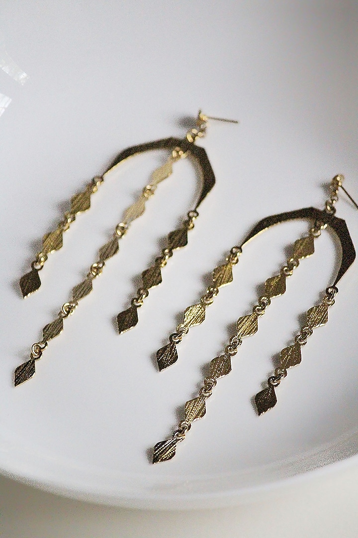 Gold Finish Handcrafted Textured Dangler Earrings by TARSHARI Jewellery at Pernia's Pop Up Shop