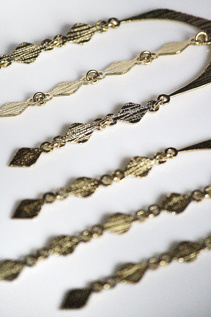 Gold Finish Handcrafted Textured Dangler Earrings by TARSHARI Jewellery at Pernia's Pop Up Shop