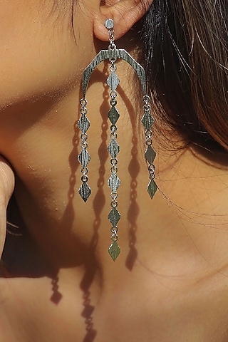 Silver Finish Handcrafted Textured Dangler Earrings by TARSHARI Jewellery