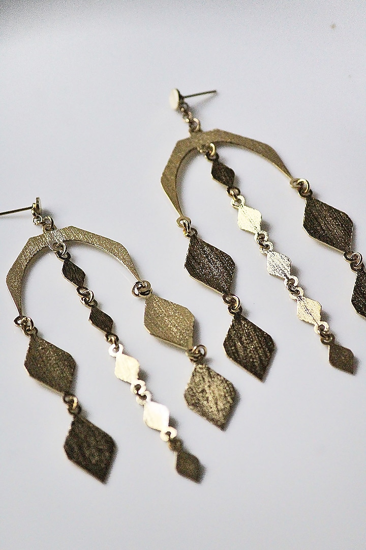 Gold Finish Handcrafted Textured Dangler Earrings by TARSHARI Jewellery at Pernia's Pop Up Shop