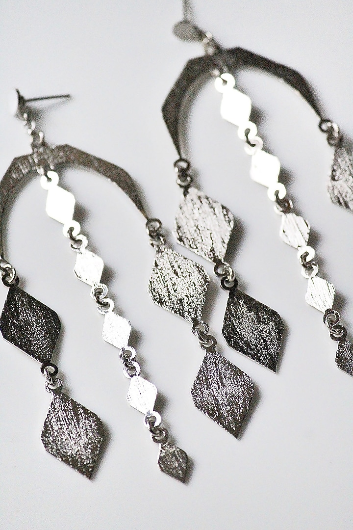 Silver Finish Handcrafted Textured Dangler Earrings by TARSHARI Jewellery at Pernia's Pop Up Shop