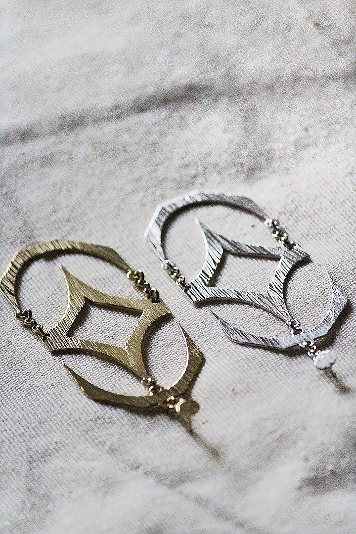 Gold Finish Handcrafted Textured Dangler Earrings by TARSHARI Jewellery at Pernia's Pop Up Shop