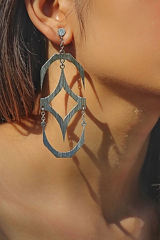 Silver Finish Handcrafted Textured Dangler Earrings by TARSHARI Jewellery
