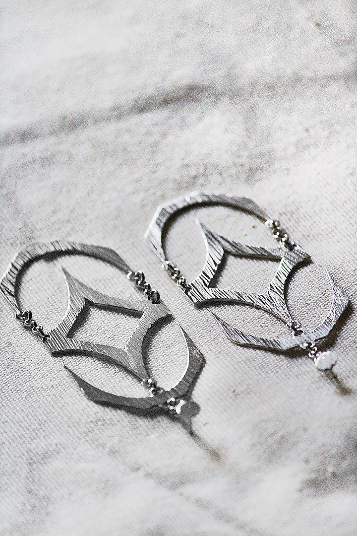 Silver Finish Handcrafted Textured Dangler Earrings by TARSHARI Jewellery at Pernia's Pop Up Shop