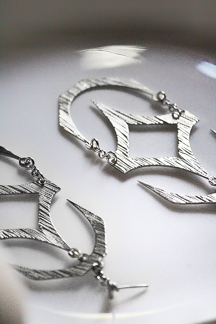 Silver Finish Handcrafted Textured Dangler Earrings by TARSHARI Jewellery at Pernia's Pop Up Shop