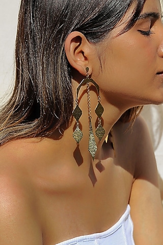 Gold Finish Handcrafted Textured Dangler Earrings by TARSHARI Jewellery