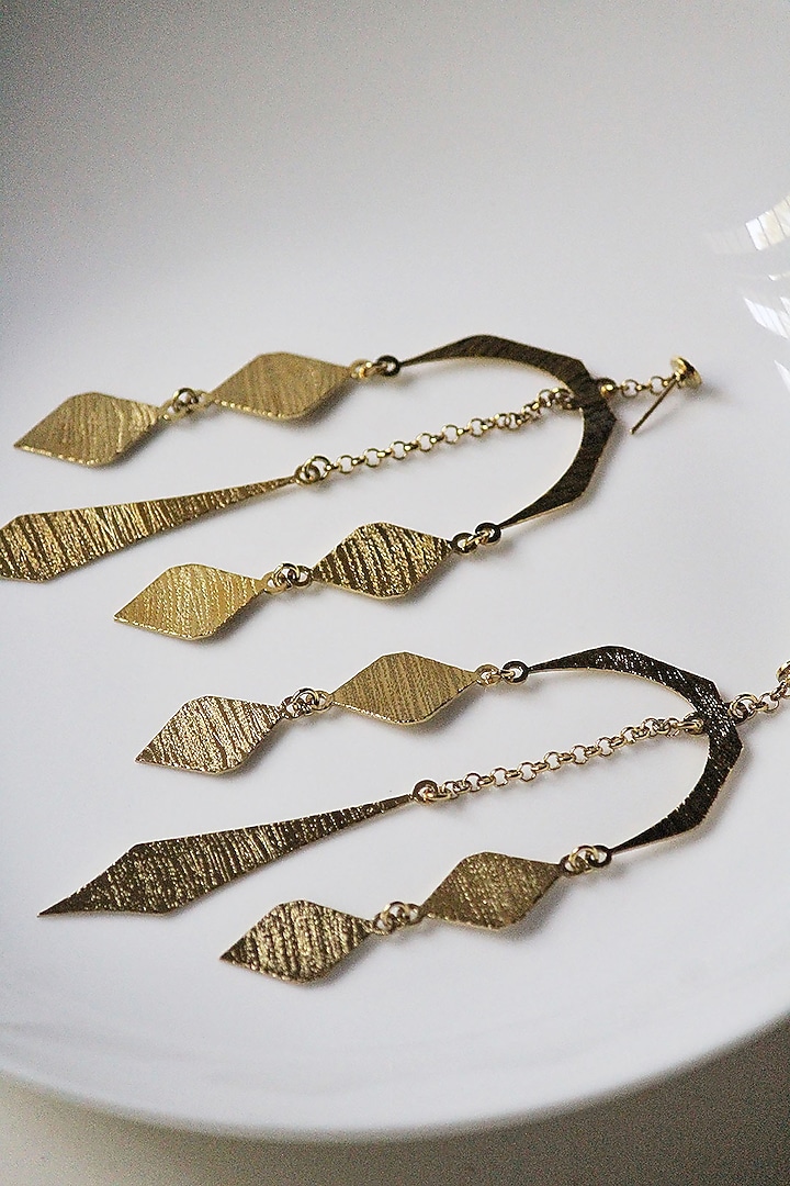 Gold Finish Handcrafted Textured Dangler Earrings by TARSHARI Jewellery at Pernia's Pop Up Shop