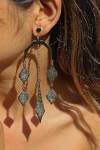 Silver Finish Handcrafted Textured Dangler Earrings by TARSHARI Jewellery