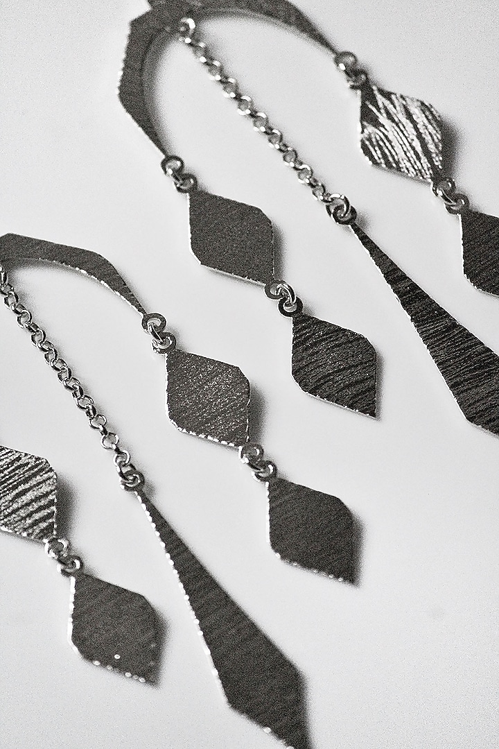 Silver Finish Handcrafted Textured Dangler Earrings by TARSHARI Jewellery at Pernia's Pop Up Shop
