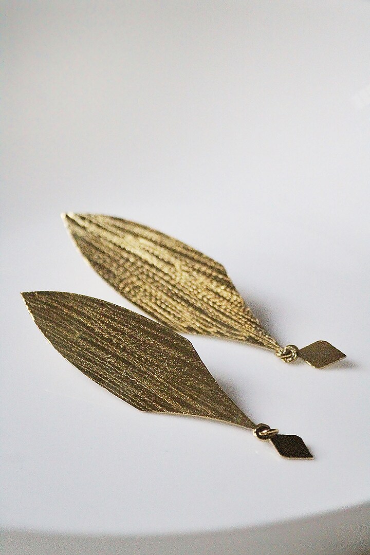 Gold Finish Handcrafted Textured Dangler Earrings by TARSHARI Jewellery at Pernia's Pop Up Shop