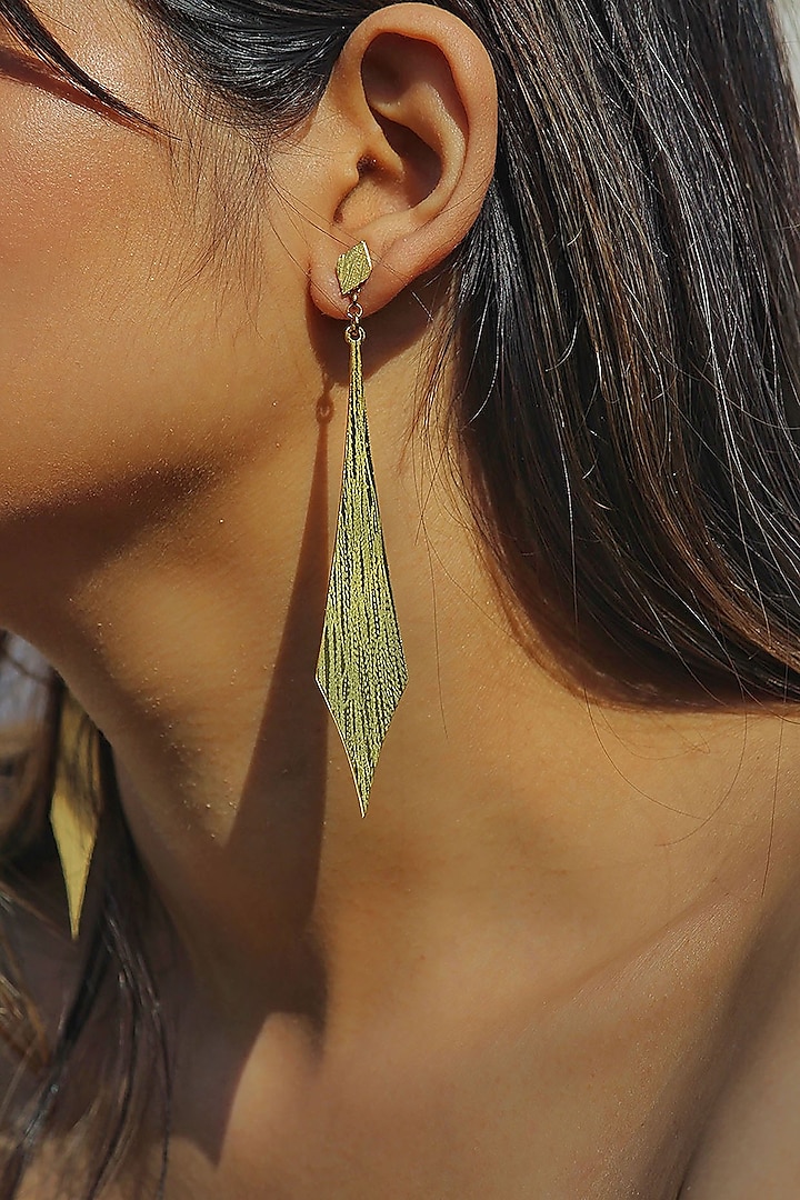 Gold Finish Handcrafted Textured Dangler Earrings by TARSHARI Jewellery