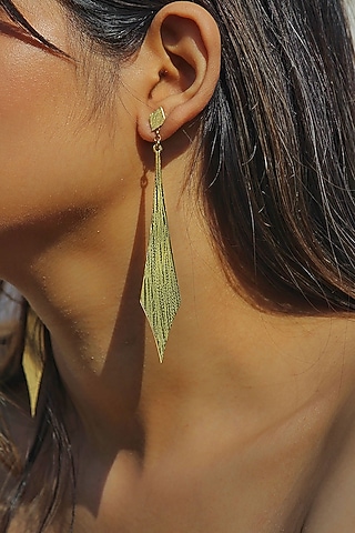 Gold Finish Handcrafted Textured Dangler Earrings by TARSHARI Jewellery