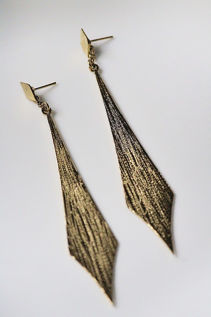 Gold Finish Handcrafted Textured Dangler Earrings by TARSHARI Jewellery at Pernia's Pop Up Shop