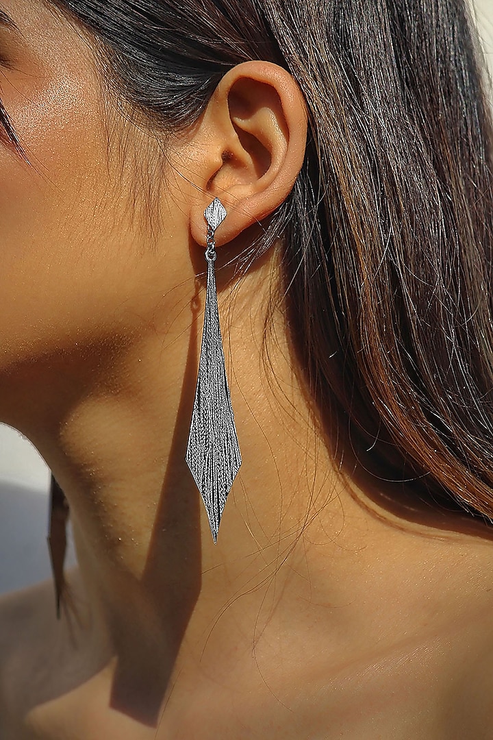 Silver Finish Handcrafted Textured Dangler Earrings by TARSHARI Jewellery
