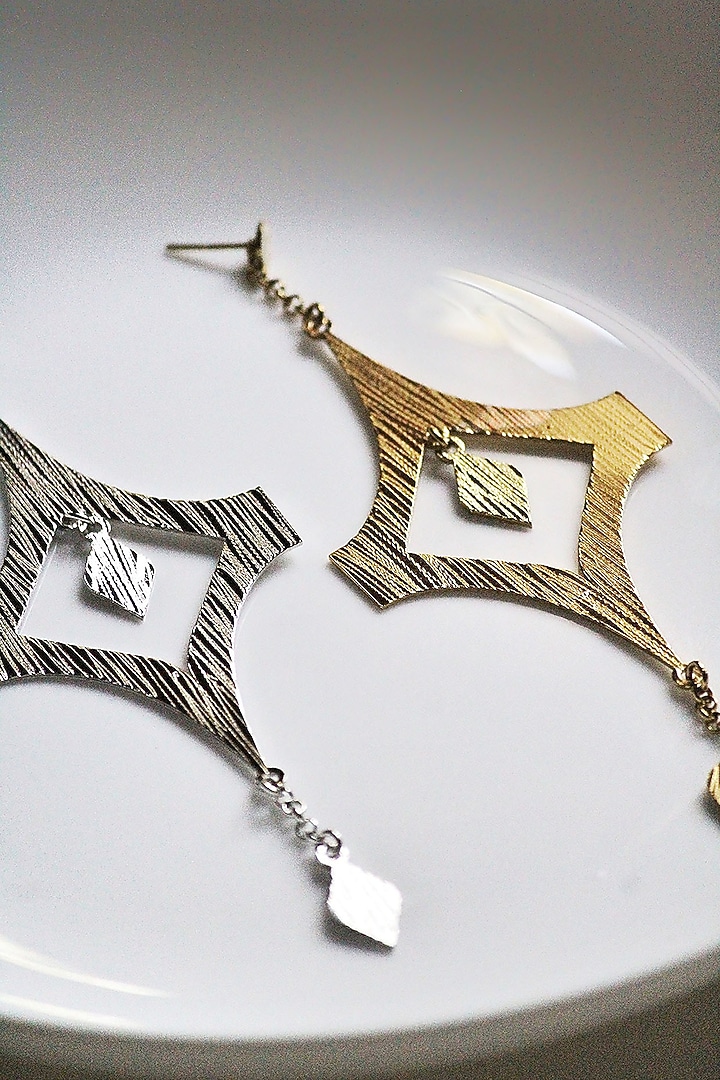 Gold Finish Handcrafted Textured Dangler Earrings by TARSHARI Jewellery at Pernia's Pop Up Shop