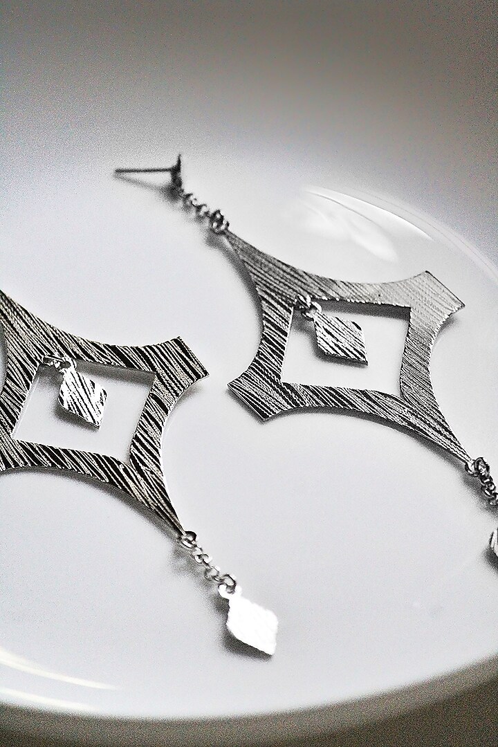 Silver Finish Handcrafted Textured Dangler Earrings by TARSHARI Jewellery at Pernia's Pop Up Shop