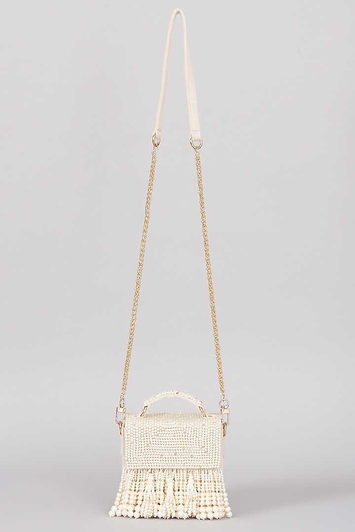 Ivory Hand Embellished Handbag by The Right Sided