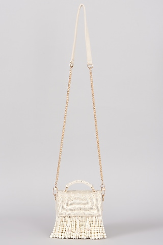 Ivory Hand Embellished Handbag by The Right Sided