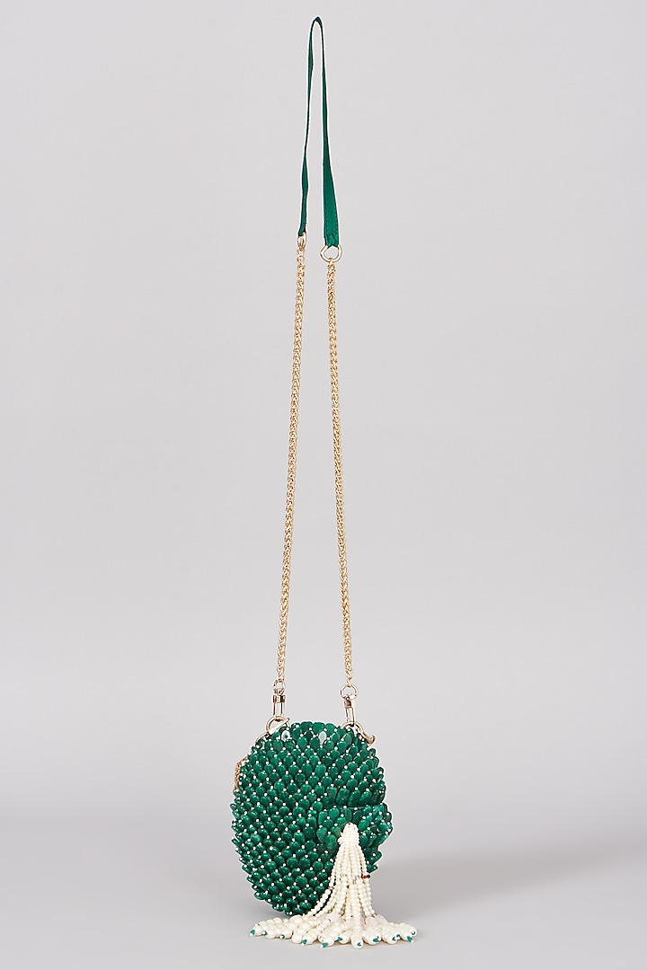 Emerald Green Embellished Clutch by The Right Sided