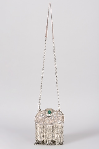 Silver Hand Embellished Clutch by The Right Sided