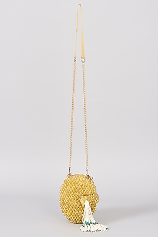 Ochre Yellow Hand Embellished Clutch by The Right Sided