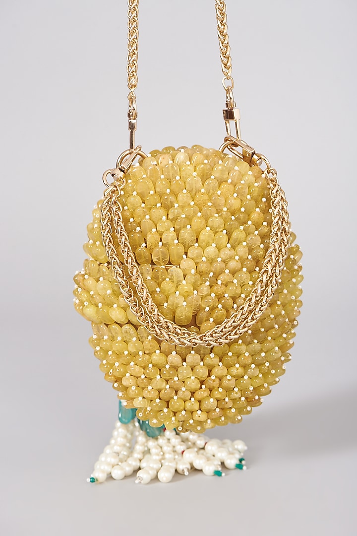 Ochre Yellow Hand Embellished Clutch by The Right Sided at Pernia's Pop Up Shop