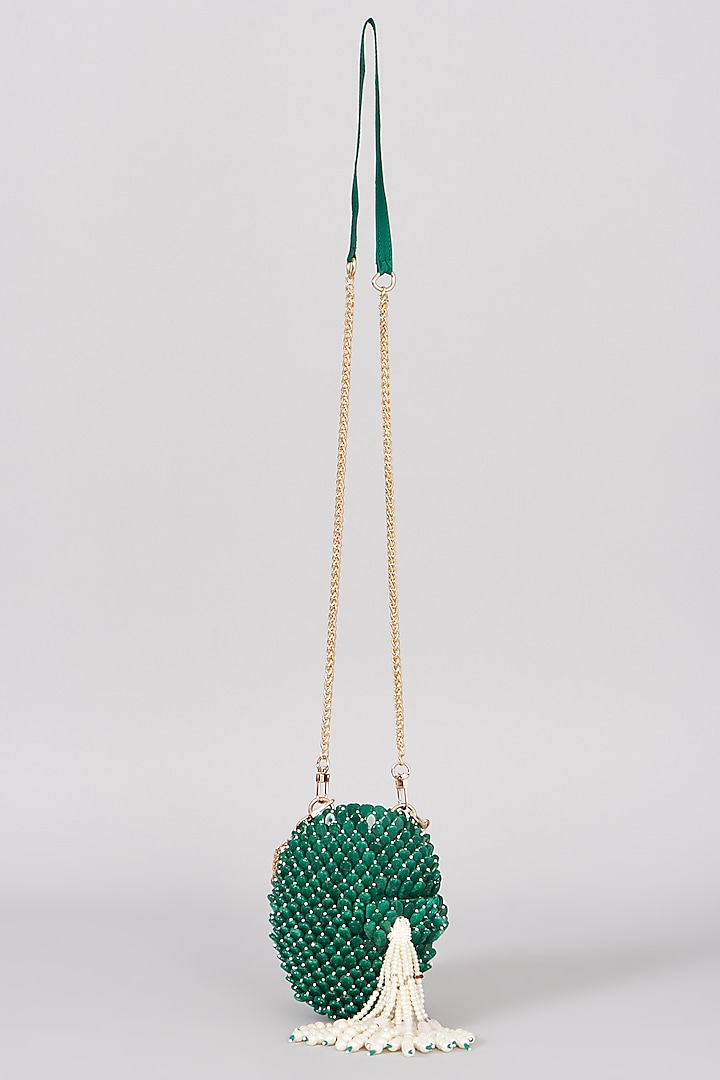 Emerald Green Velvet Clutch With Tassels by The Right Sided