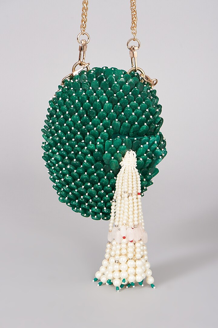 Emerald Green Velvet Clutch With Tassels by The Right Sided at Pernia's Pop Up Shop
