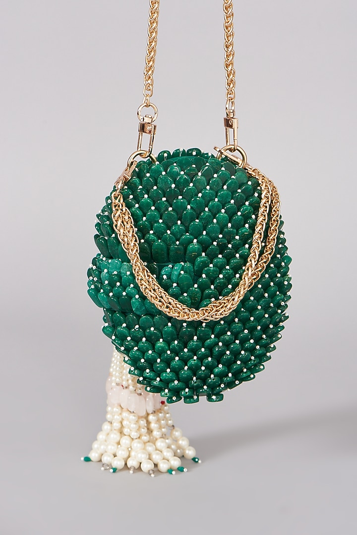 Emerald Green Velvet Clutch With Tassels by The Right Sided at Pernia's Pop Up Shop