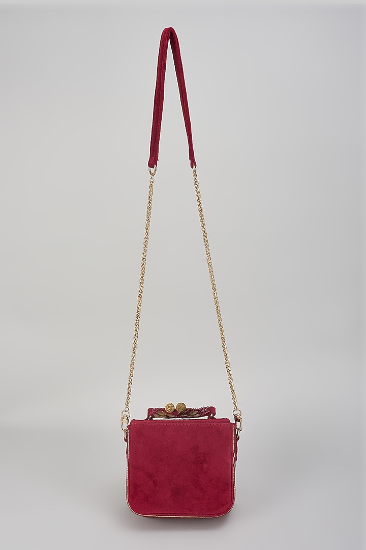 Red Micro Velvet Hand Embellished Handbag by The Right Sided at Pernia's Pop Up Shop