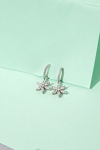 White Finish Cubic Zirconia Earrings In Sterling Silver by Tres Zuri