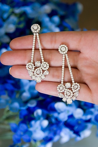 White Finish Dangler Earrings In Sterling Silver by Tres Zuri