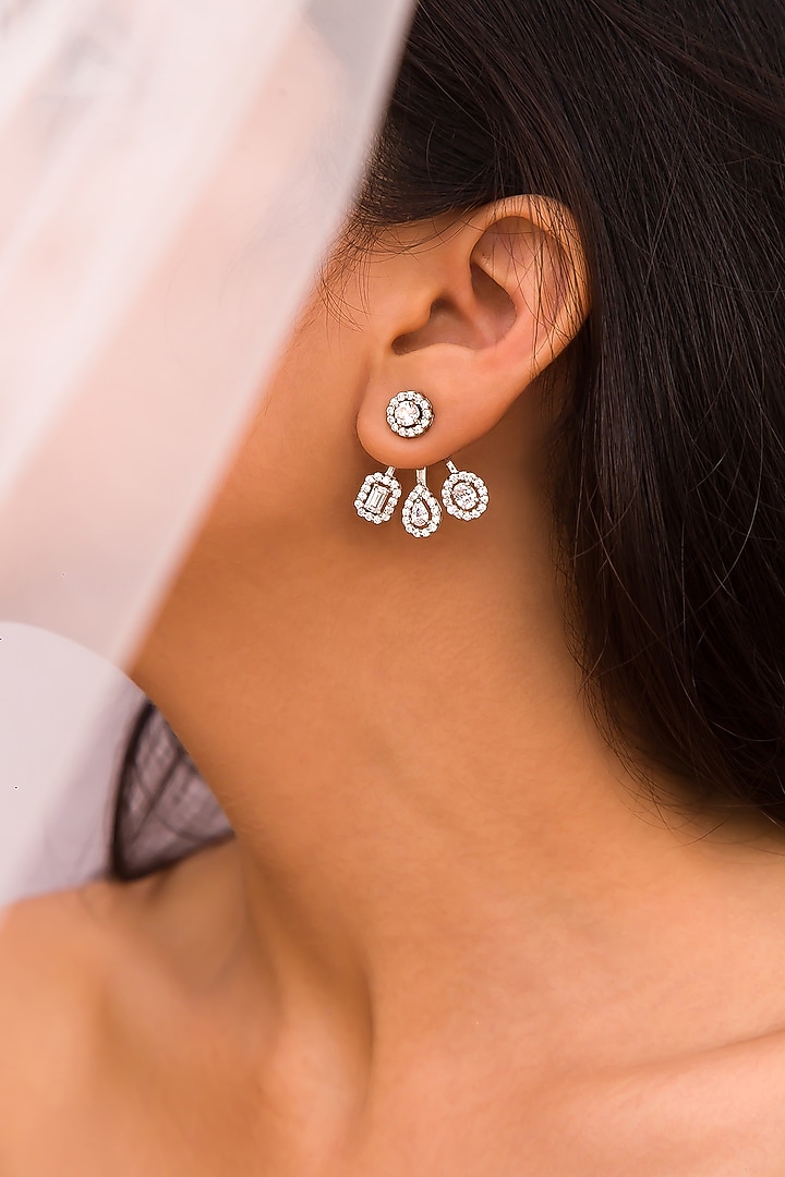 White Finish Dangler Earrings In Sterling Silver by Tres Zuri at Pernia's Pop Up Shop