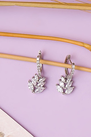 White Finish Cubic Zirconia Dangler Earrings In Sterling Silver by Tres Zuri