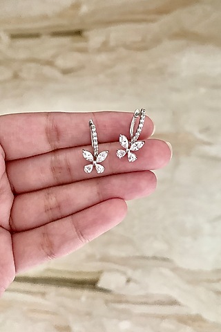 White Finish Earrings WIth Zirconia In Sterling Silver by Tres Zuri