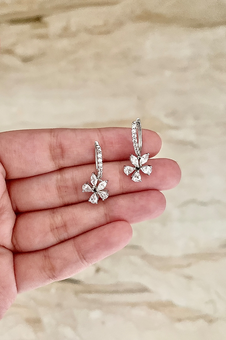 White Finish Earrings WIth Cubic Zirconia In Sterling Silver by Tres Zuri