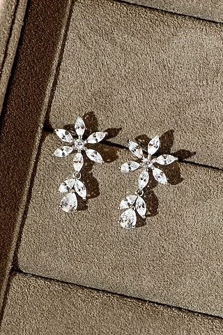 White Finish Dangler Earrings WIth Cubic Zirconia In Sterling Silver by Tres Zuri